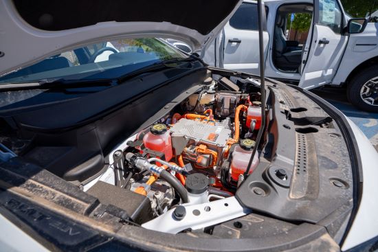 Under the hood of an electric vehicle.